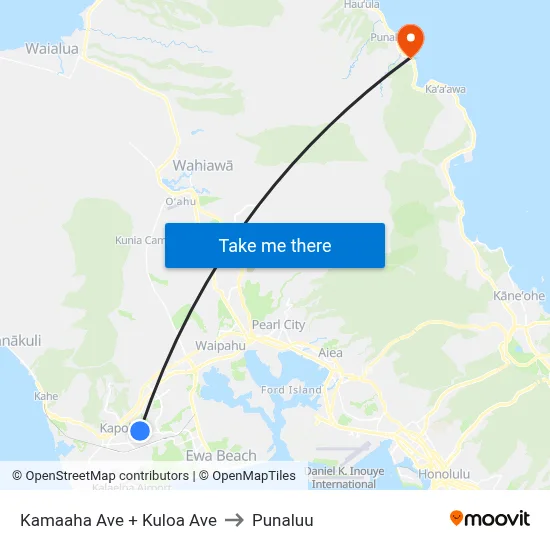 Kamaaha Ave + Kuloa Ave to Punaluu map