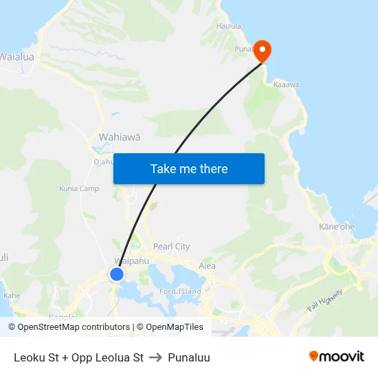 Leoku St + Opp Leolua St to Punaluu map