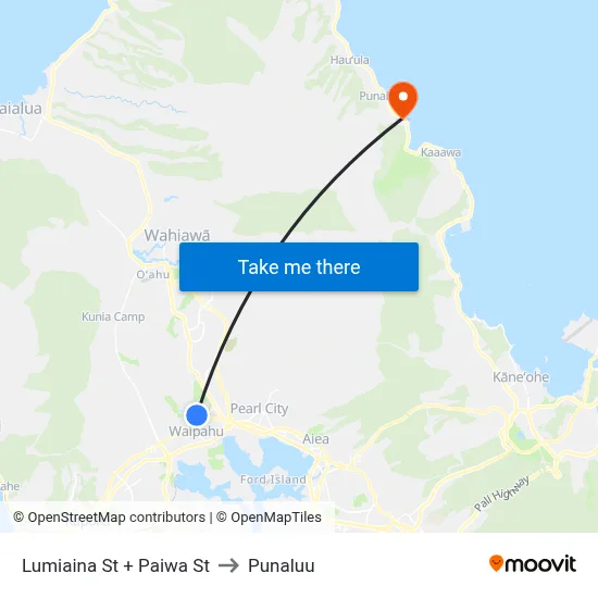 Lumiaina St + Paiwa St to Punaluu map