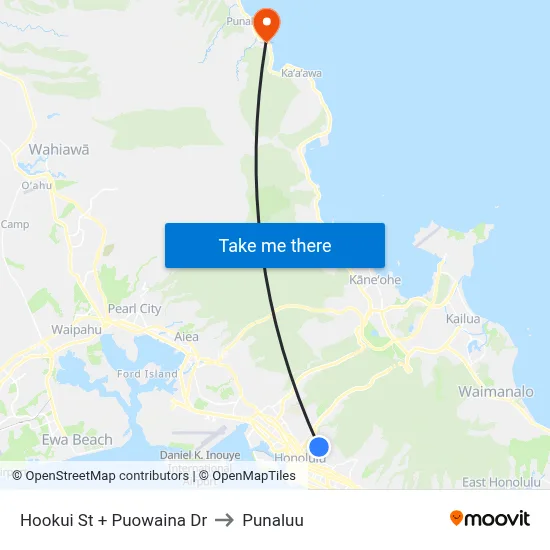 Hookui St + Puowaina Dr to Punaluu map