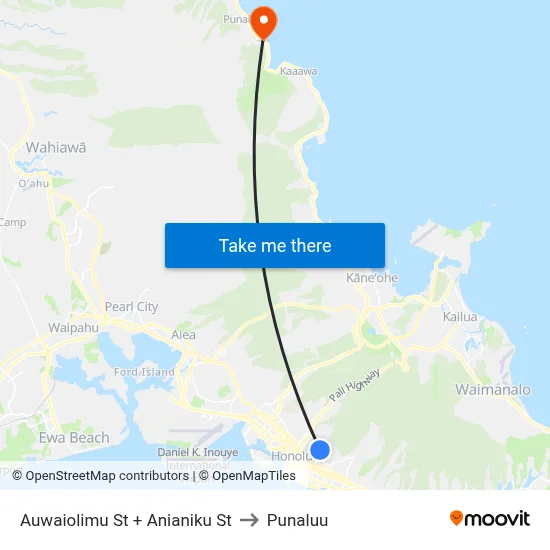 Auwaiolimu St + Anianiku St to Punaluu map