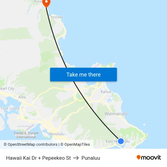 Hawaii Kai Dr + Pepeekeo St to Punaluu map