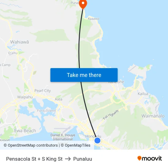 Pensacola St + S King St to Punaluu map