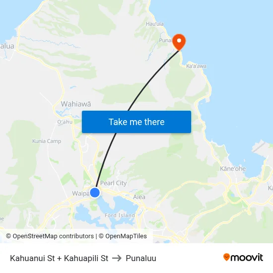 Kahuanui St + Kahuapili St to Punaluu map