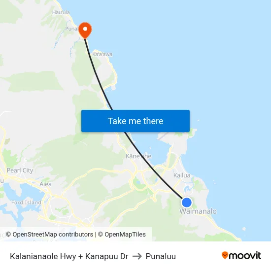 Kalanianaole Hwy + Kanapuu Dr to Punaluu map