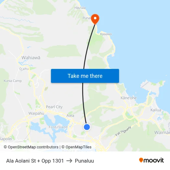 Ala Aolani St + Opp 1301 to Punaluu map