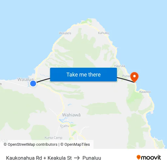 Kaukonahua Rd + Keakula St to Punaluu map