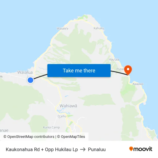 Kaukonahua Rd + Opp Hukilau Lp to Punaluu map