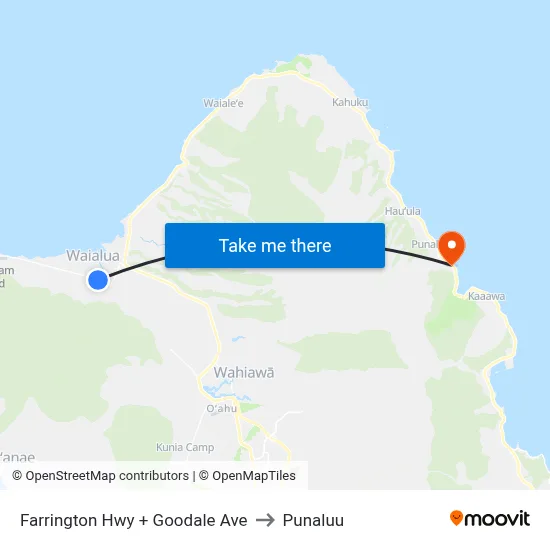 Farrington Hwy + Goodale Ave to Punaluu map