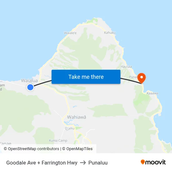 Goodale Ave + Farrington Hwy to Punaluu map