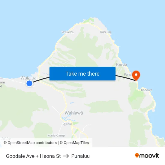 Goodale Ave + Haona St to Punaluu map