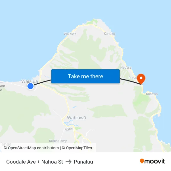 Goodale Ave + Nahoa St to Punaluu map