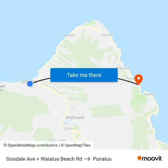 Goodale Ave + Waialua Beach Rd to Punaluu map