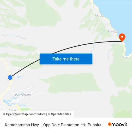 Kamehameha Hwy + Opp Dole Plantation to Punaluu map