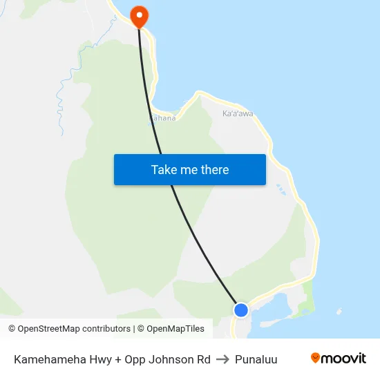 Kamehameha Hwy + Opp Johnson Rd to Punaluu map