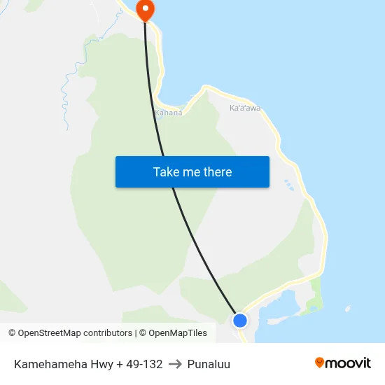 Kamehameha Hwy + 49-132 to Punaluu map