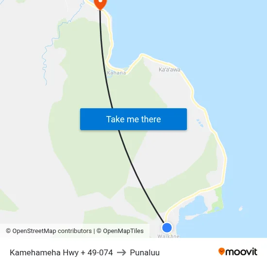 Kamehameha Hwy + 49-074 to Punaluu map