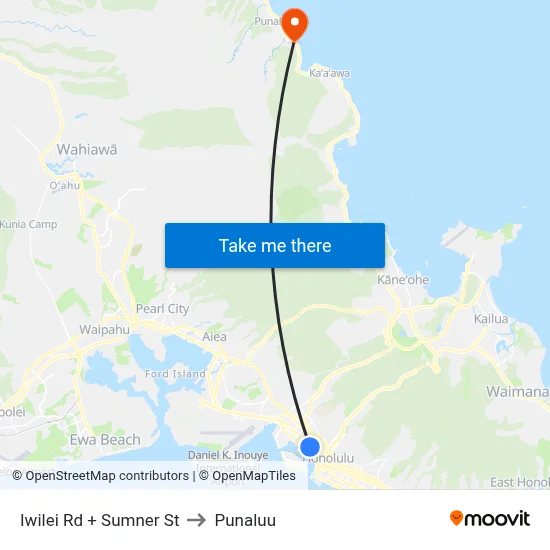 Iwilei Rd + Sumner St to Punaluu map
