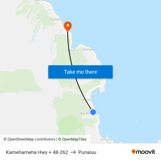 Kamehameha Hwy + 48-262 to Punaluu map