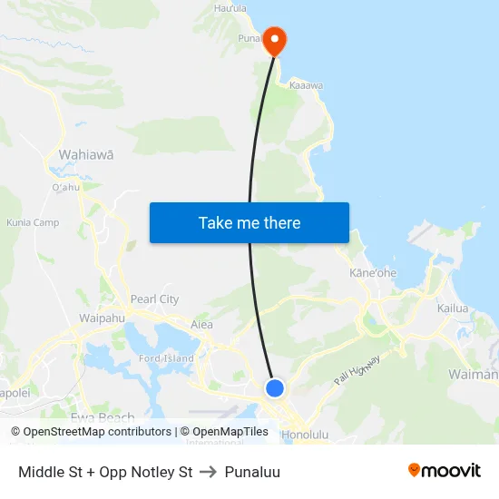 Middle St + Opp Notley St to Punaluu map