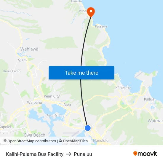 Kalihi-Palama Bus Facility to Punaluu map