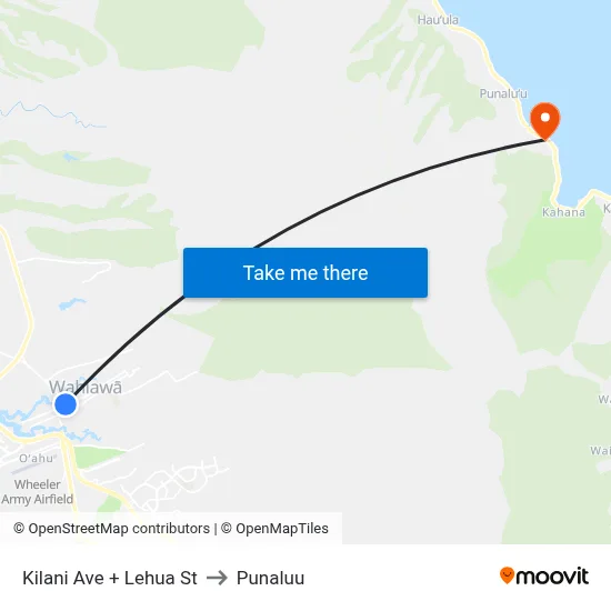 Kilani Ave + Lehua St to Punaluu map
