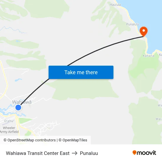 Wahiawa Transit Center East to Punaluu map