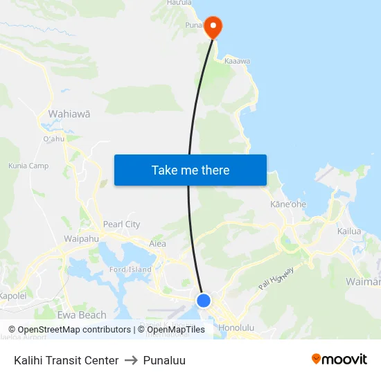Kalihi Transit Center to Punaluu map