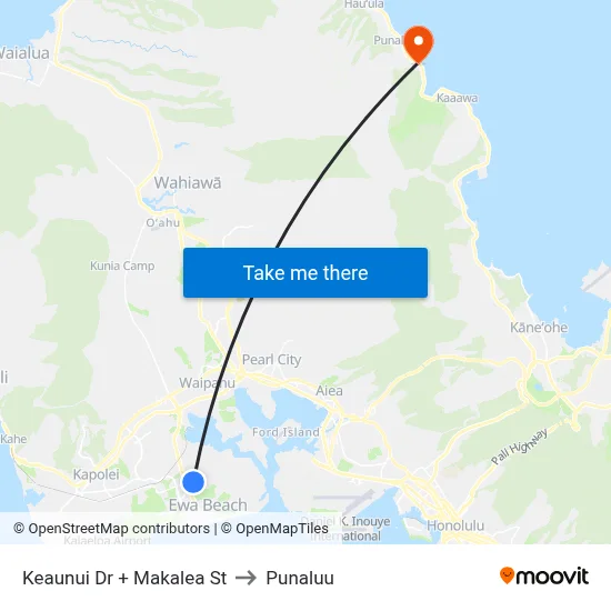 Keaunui Dr + Makalea St to Punaluu map