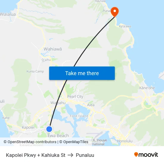 Kapolei Pkwy + Kahiuka St to Punaluu map