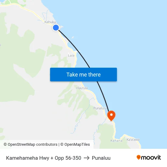 Kamehameha Hwy + Opp 56-350 to Punaluu map