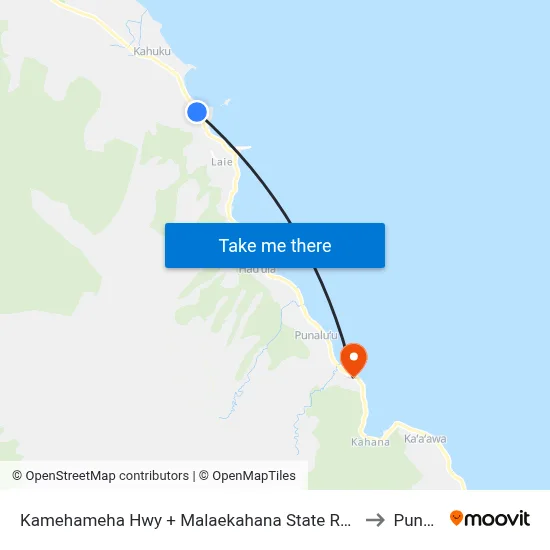 Kamehameha Hwy + Malaekahana State Recreation Area to Punaluu map