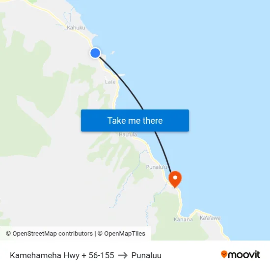 Kamehameha Hwy + 56-155 to Punaluu map
