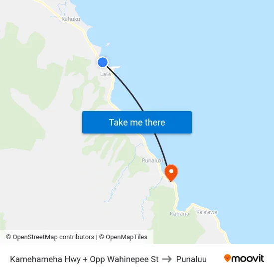 Kamehameha Hwy + Opp Wahinepee St to Punaluu map