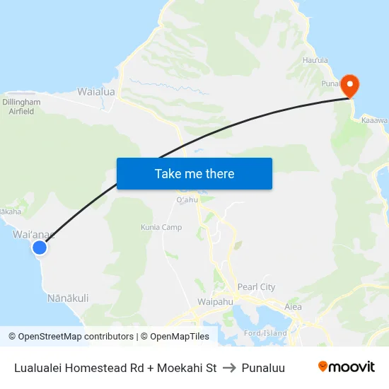 Lualualei Homestead Rd + Moekahi St to Punaluu map