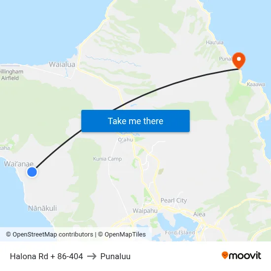 Halona Rd + 86-404 to Punaluu map