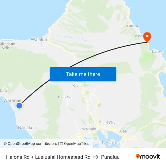 Halona Rd + Lualualei Homestead Rd to Punaluu map