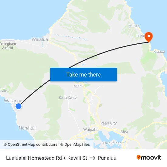 Lualualei Homestead Rd + Kawili St to Punaluu map