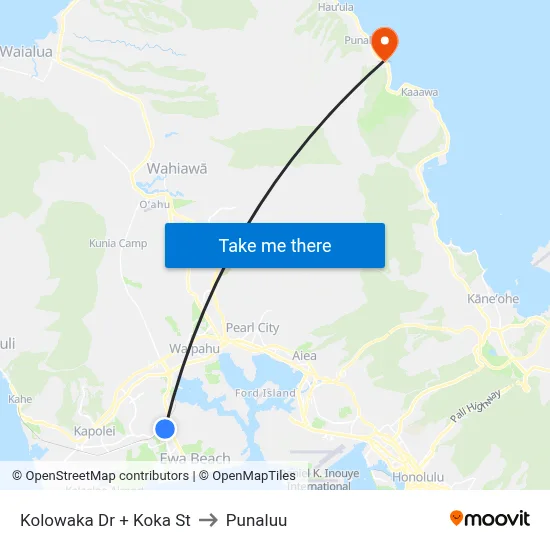 Kolowaka Dr + Koka St to Punaluu map