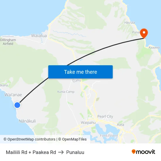 Mailiili Rd + Paakea Rd to Punaluu map