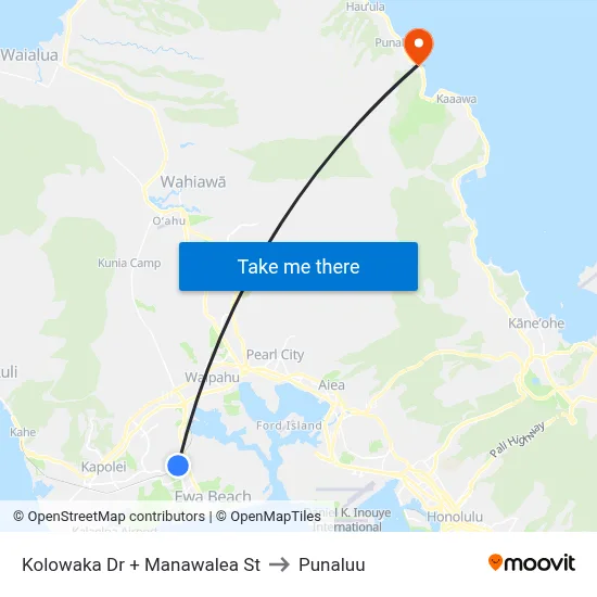 Kolowaka Dr + Manawalea St to Punaluu map