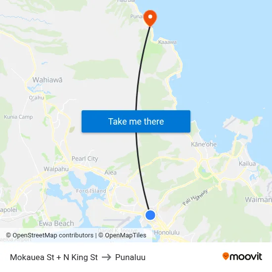 Mokauea St + N King St to Punaluu map