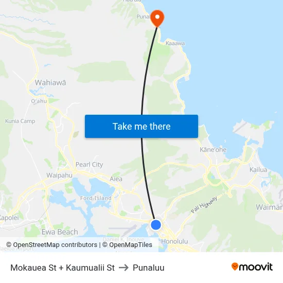 Mokauea St + Kaumualii St to Punaluu map