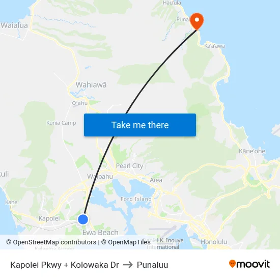 Kapolei Pkwy + Kolowaka Dr to Punaluu map