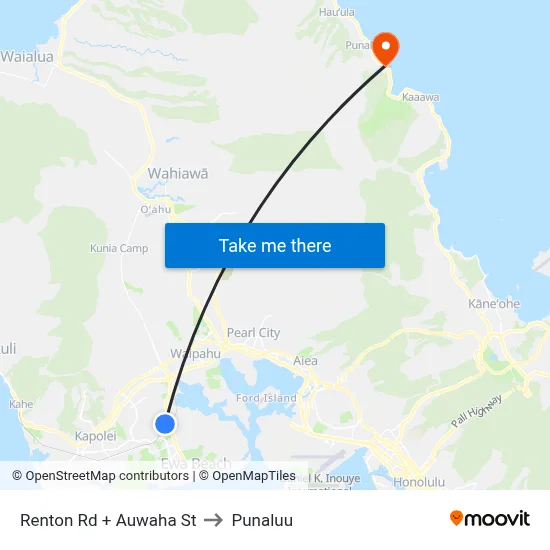 Renton Rd + Auwaha St to Punaluu map