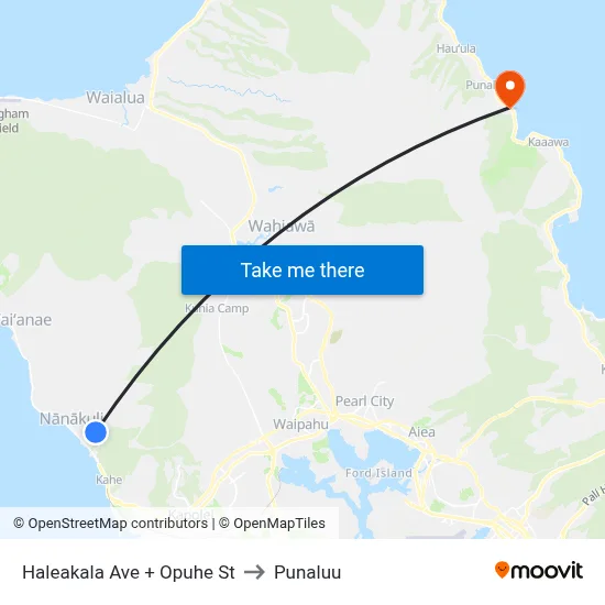 Haleakala Ave + Opuhe St to Punaluu map
