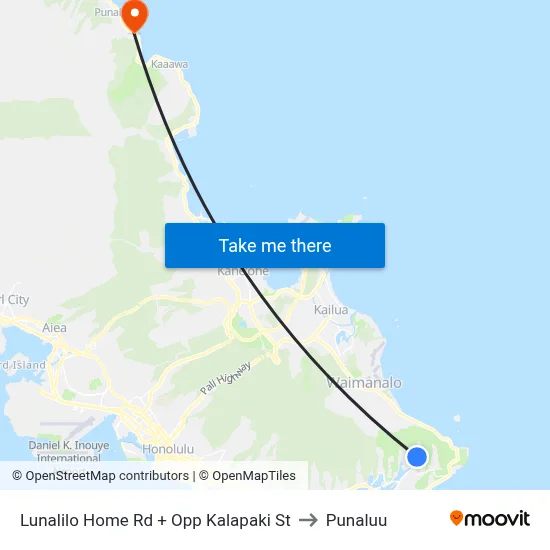 Lunalilo Home Rd + Opp Kalapaki St to Punaluu map