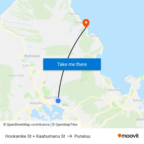 Hookanike St + Kaahumanu St to Punaluu map