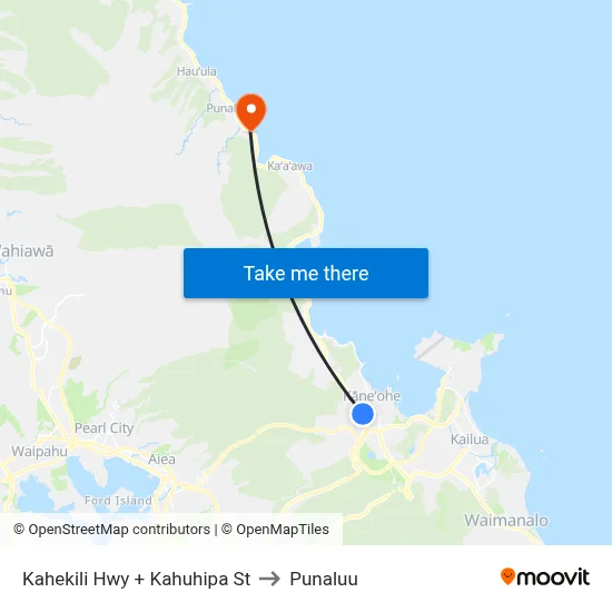Kahekili Hwy + Kahuhipa St to Punaluu map