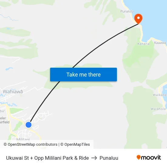 Ukuwai St + Opp Mililani Park & Ride to Punaluu map